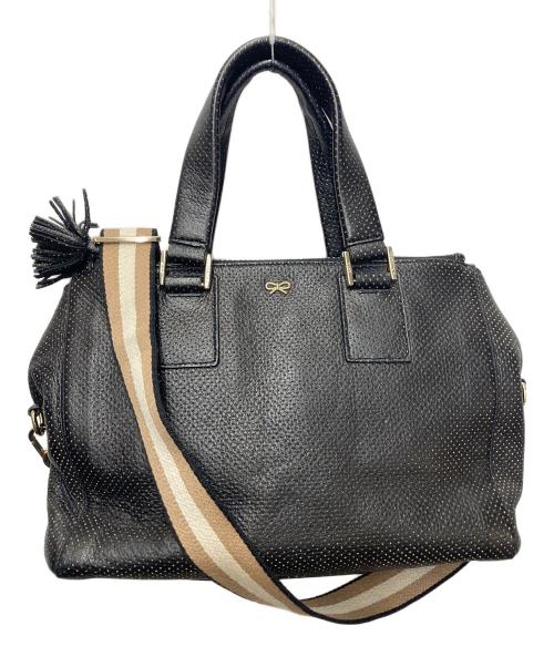 ANYA HINDMARCH（アニヤ・ハインドマーチ）ANYA HINDMARCH (アニヤハインドマーチ) 2WAYバッグ ブラック×ゴールドの古着・服飾アイテム