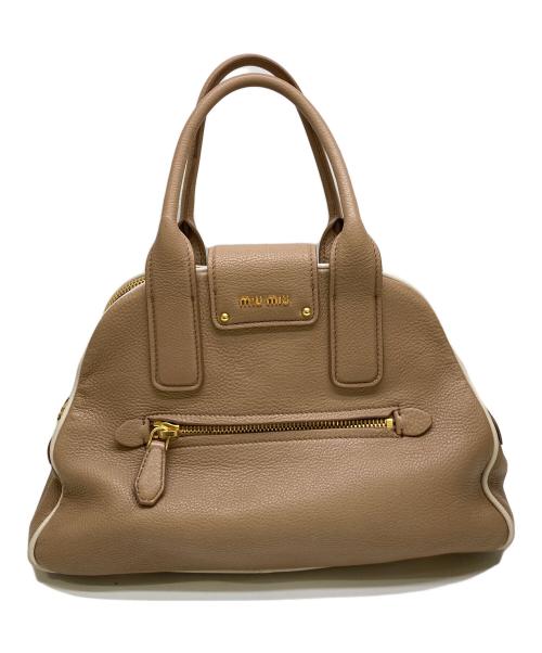 MIU MIU（ミュウミュウ）MIU MIU (ミュウミュウ) レザーハンドバッグ ベージュの古着・服飾アイテム