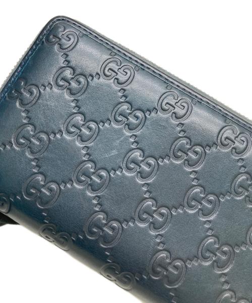 GUCCI（グッチ）GUCCI (グッチ) ラウンドファスナー財布 グッチシマ シェリーライン ブルーの古着・服飾アイテム