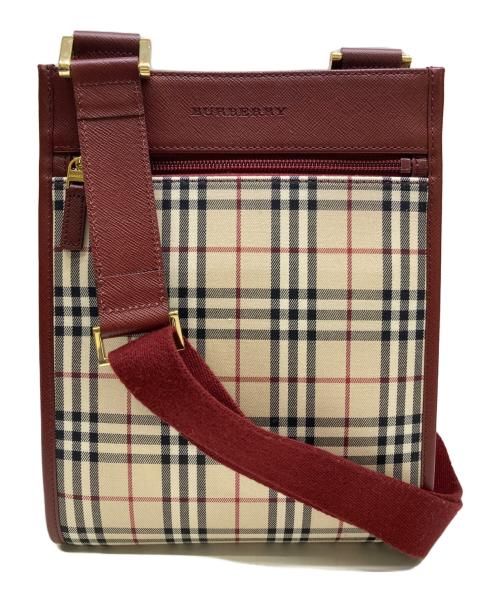 BURBERRY（バーバリー）BURBERRY (バーバリー) ノバチェックショルダーバッグ レッド×ベージュの古着・服飾アイテム