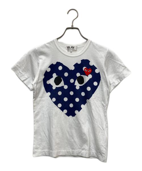 PLAY COMME des GARCONS（プレイコムデギャルソン）PLAY COMME des GARCONS (プレイコムデギャルソン) ハートロゴTシャツ ホワイト×ネイビー サイズ:Mの古着・服飾アイテム