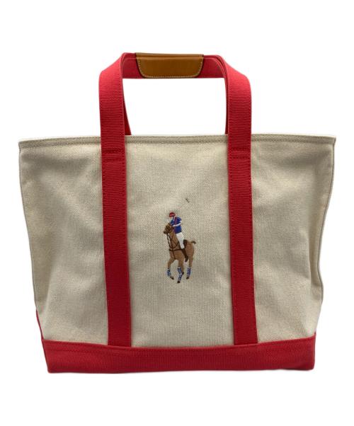 RALPH LAUREN（ラルフローレン）RALPH LAUREN (ラルフローレン) キャンバストートバッグ ホワイト×レッドの古着・服飾アイテム