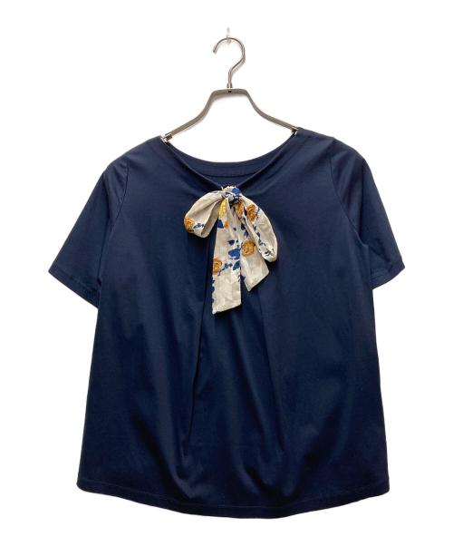 BLUE LABEL CRESTBRIDGE（ブルーレーベルクレストブリッジ）BLUE LABEL CRESTBRIDGE (ブルーレーベルクレストブリッジ) バックリボン半袖ブラウス ネイビー サイズ:38の古着・服飾アイテム