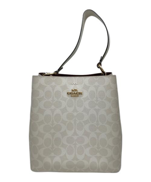COACH（コーチ）COACH (コーチ) 2WAYバッグ Town Bucket Bag In Signature Canvas ホワイト×ボルドーの古着・服飾アイテム