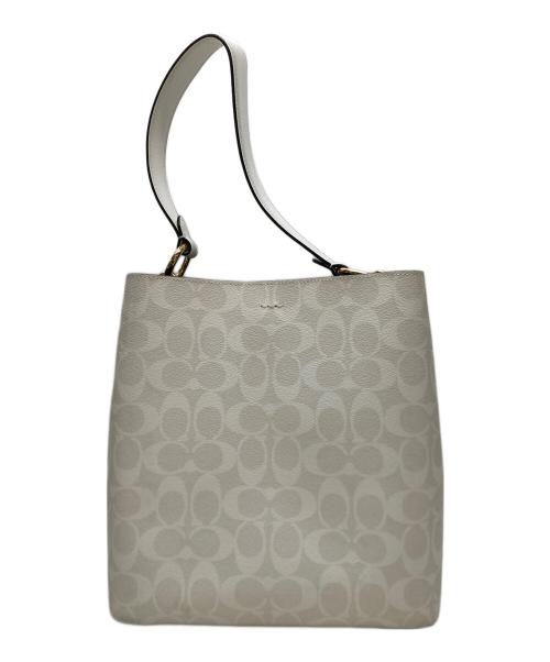 COACH（コーチ）COACH (コーチ) 2WAYバッグ Town Bucket Bag In Signature Canvas ホワイト×ボルドーの古着・服飾アイテム