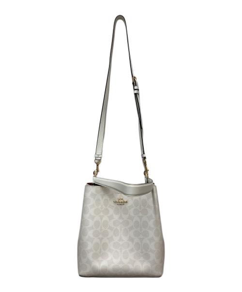 COACH（コーチ）COACH (コーチ) 2WAYバッグ Town Bucket Bag In Signature Canvas ホワイト×ボルドーの古着・服飾アイテム