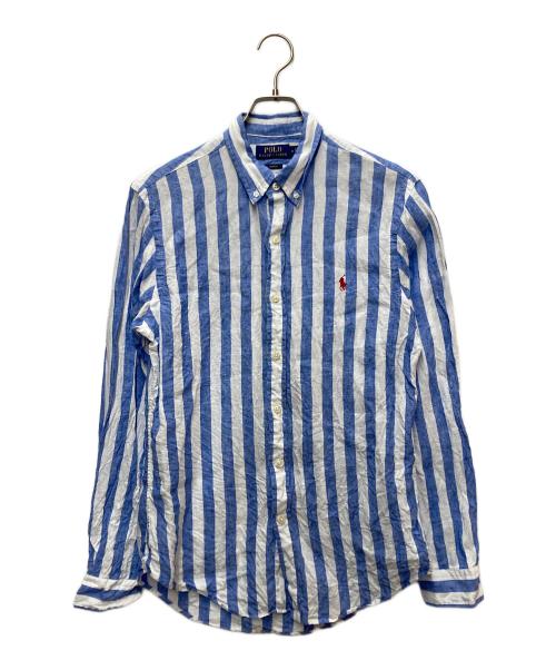 POLO RALPH LAUREN（ポロ・ラルフローレン）POLO RALPH LAUREN (ポロ・ラルフローレン) 長袖リネンシャツ SLIM FIT ブルー×ホワイト サイズ:Mの古着・服飾アイテム