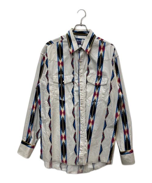 Wrangler（ラングラー）Wrangler (ラングラー) ネイティブモチーフウエスタンシャツ ベージュ×ブルー サイズ:XLの古着・服飾アイテム