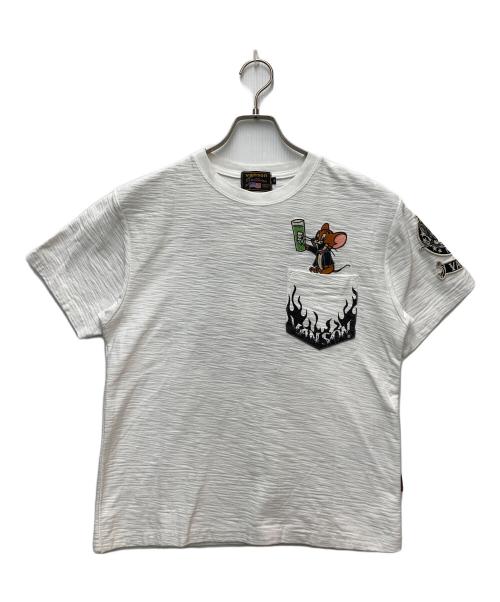 VANSON（バンソン）VANSON (バンソン) TOM and JERRY (トム アンド ジェリー) 刺繍ポケットTシャツ ホワイト サイズ:Sの古着・服飾アイテム