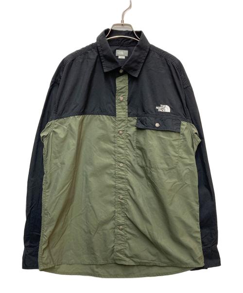 THE NORTH FACE（ザ ノース フェイス）THE NORTH FACE (ザ ノース フェイス) L/S Nuptse Shirt グリーン×ブラック サイズ:XLの古着・服飾アイテム