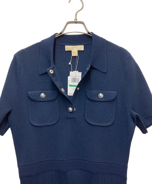 MICHAEL KORS（マイケル・コース）MICHAEL KORS (マイケルコース) 半袖ニットワンピース ネイビー サイズ:L/G 未使用品の古着・服飾アイテム