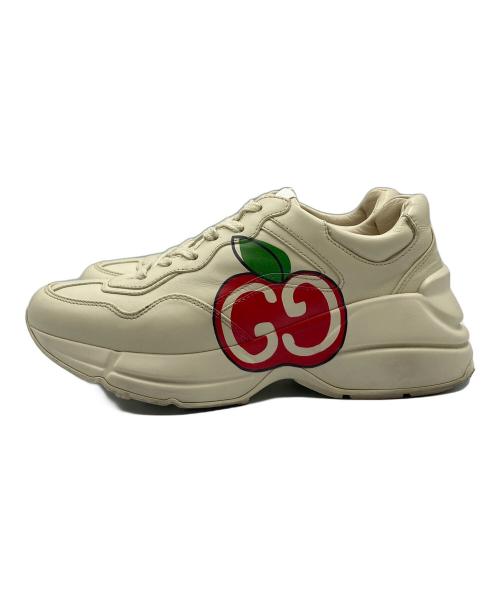 GUCCI（グッチ）GUCCI (グッチ) GGアップルプリントレザースニーカー ベージュ サイズ:35 1/2の古着・服飾アイテム