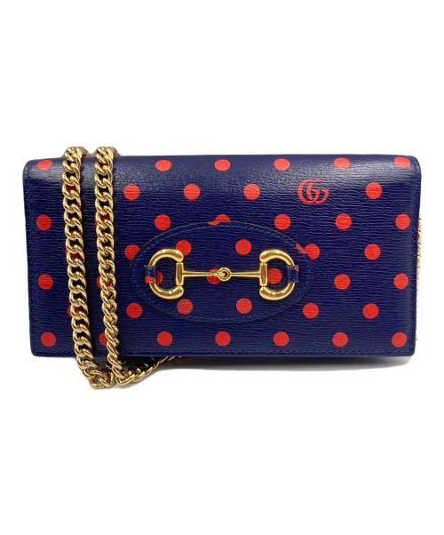 GUCCI（グッチ）GUCCI (グッチ) チェーンショルダーウォレット ドット ネイビー×レッドの古着・服飾アイテム
