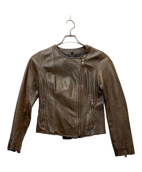 BANANA REPUBLIC（バナナリパブリック）BANANA REPUBLIC (バナナリパブリック) ノーカラーレザージャケット ブラウンの古着・服飾アイテム