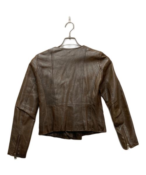 BANANA REPUBLIC（バナナリパブリック）BANANA REPUBLIC (バナナリパブリック) ノーカラーレザージャケット ブラウンの古着・服飾アイテム