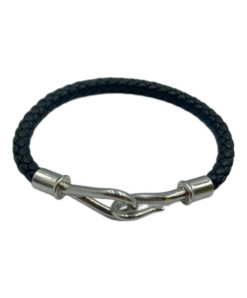 HERMES（エルメス）HERMES (エルメス) 編込みレザーブレスレット ジャンボH ブラック×シルバーカラーの古着・服飾アイテム