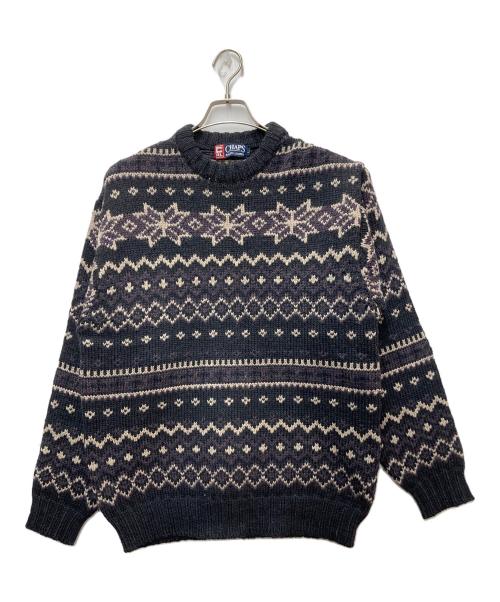 CHAPS RALPH LAUREN（チャップス ラルフローレン）CHAPS RALPH LAUREN (チャップス ラルフローレン) フェアアイルウールニット ブラック×パープル サイズ:Lの古着・服飾アイテム