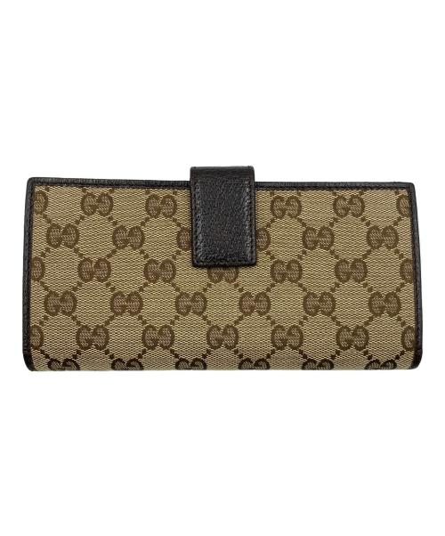 GUCCI（グッチ）GUCCI (グッチ) Wホック長財布 GGキャンバス ベージュ×ブラウンの古着・服飾アイテム