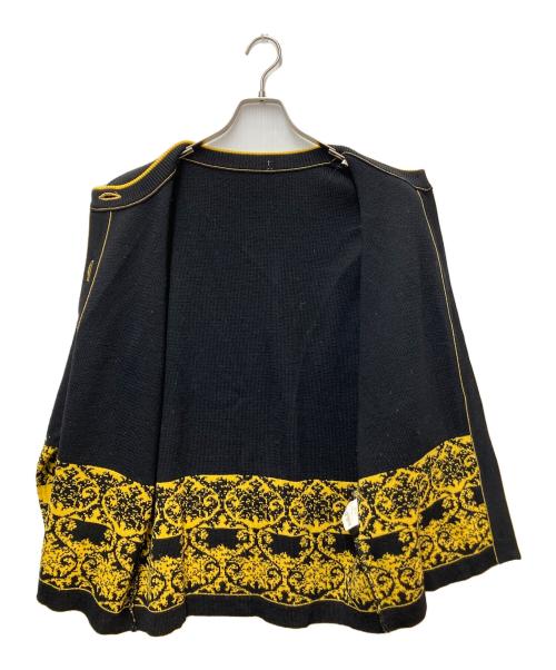 Yves Saint Laurent（イヴサンローラン）Yves Saint Laurent (イヴサンローラン) 丸首カーディガン ブラック×イエロー サイズ:Mの古着・服飾アイテム