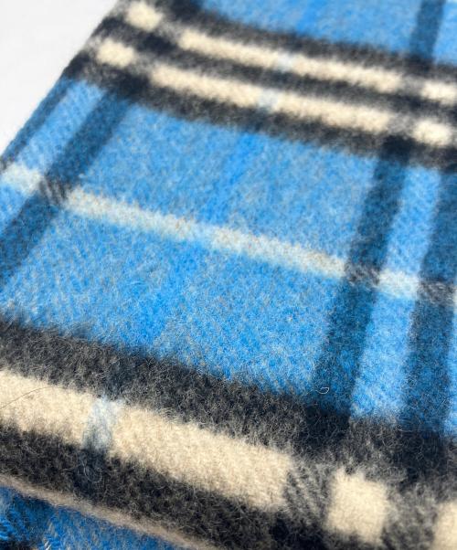 BURBERRY LONDON（バーバリーロンドン）BURBERRY LONDON (バーバリーロンドン) ウールカシミヤマフラー ブルー×ブラックの古着・服飾アイテム