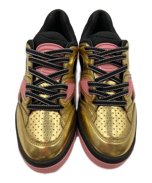 GUCCI（グッチ）GUCCI (グッチ) BASKET LOW レザーローカットスニーカー ゴールド×ピンク サイズ:SIZE　22.5cmの古着・服飾アイテム