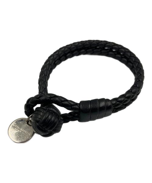 BOTTEGA VENETA（ボッテガベネタ）BOTTEGA VENETA (ボッテガベネタ) イントレチャートレザーブレスレット ブラックの古着・服飾アイテム