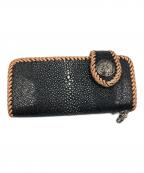 LEATHER CRAFT YOUレザークラフト ユウ）の古着「バイカーズウォレット スティングレイ」｜ブラック×ベージュ