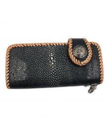 LEATHER CRAFT YOU（レザークラフト ユウ）の古着「バイカーズウォレット スティングレイ」｜ブラック×ベージュ