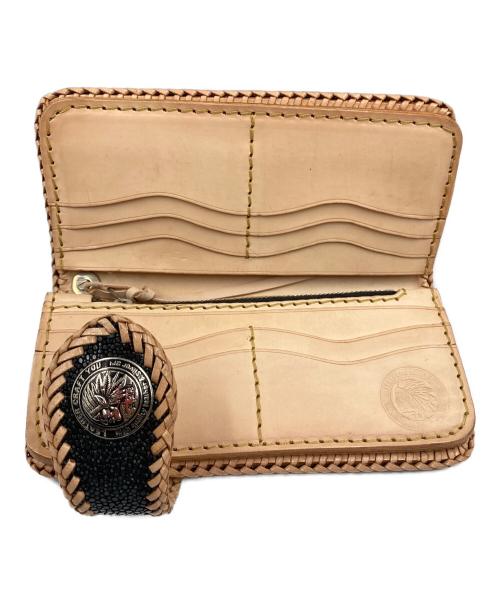 LEATHER CRAFT YOU（レザークラフト ユウ）LEATHER CRAFT YOU (レザークラフト ユウ) バイカーズウォレット スティングレイ ブラック×ベージュの古着・服飾アイテム