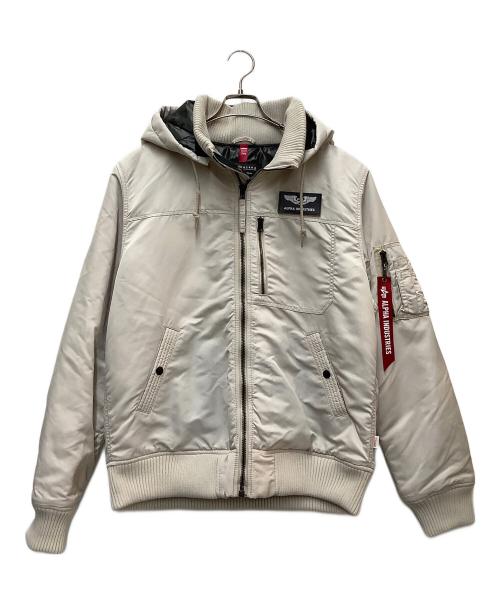 ALPHA INDUSTRIES（アルファインダストリーズ）ALPHA INDUSTRIES (アルファインダストリーズ) フーデッドリブジャケット アイボリー サイズ:SIZE XLの古着・服飾アイテム