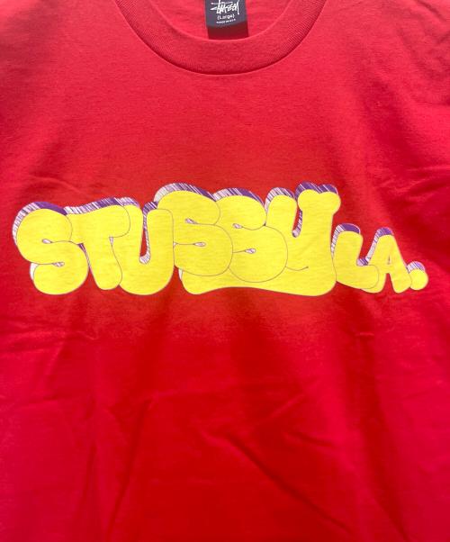 stussy（ステューシー）stussy (ステューシー) プリントTシャツ バブルロゴ レッド サイズ:Largeの古着・服飾アイテム