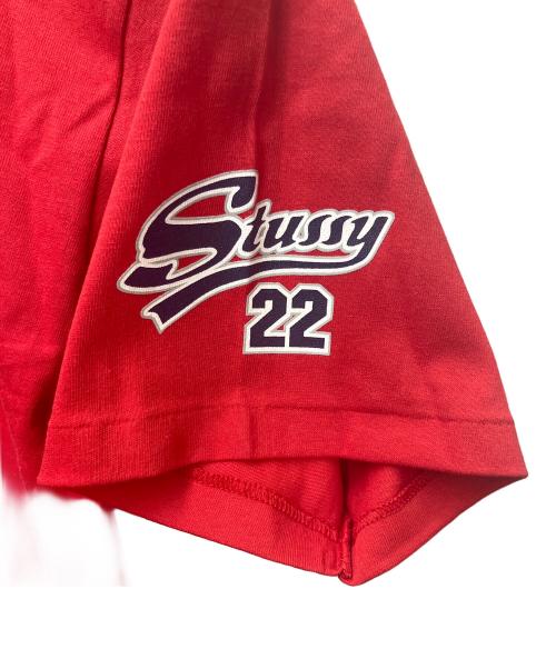 stussy（ステューシー）stussy (ステューシー) プリントTシャツ NEWYORK STUSSY レッド サイズ:Lの古着・服飾アイテム