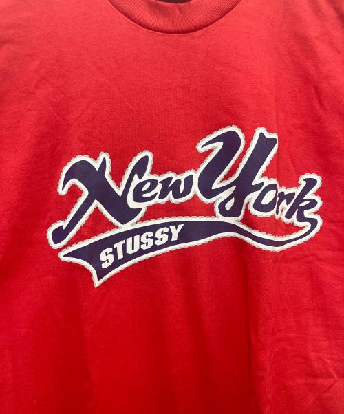stussy（ステューシー）stussy (ステューシー) プリントTシャツ NEWYORK STUSSY レッド サイズ:Lの古着・服飾アイテム
