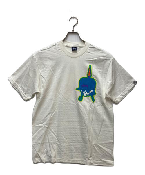 stussy（ステューシー）stussy (ステューシー) プリントTシャツ ネオンスカル ホワイト サイズ:Largeの古着・服飾アイテム