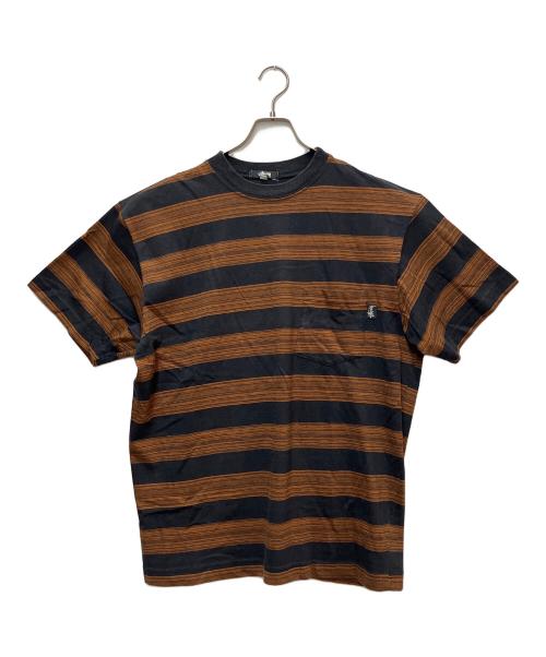stussy（ステューシー）stussy (ステューシー) ボーダーTシャツ ブラック×ブラウン サイズ:XLの古着・服飾アイテム