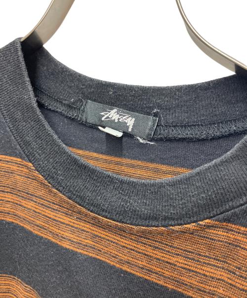 stussy（ステューシー）stussy (ステューシー) ボーダーTシャツ ブラック×ブラウン サイズ:XLの古着・服飾アイテム