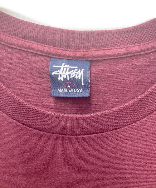 stussy（ステューシー）stussy (ステューシー) プリントTシャツ ボックスロゴ ボルドー サイズ:Lの古着・服飾アイテム