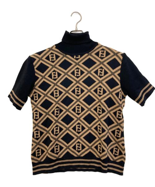 FENDI（フェンディ）FENDI (フェンディ) 総柄タートルネックニット ベージュ×ブラック サイズ:SIZE 48の古着・服飾アイテム