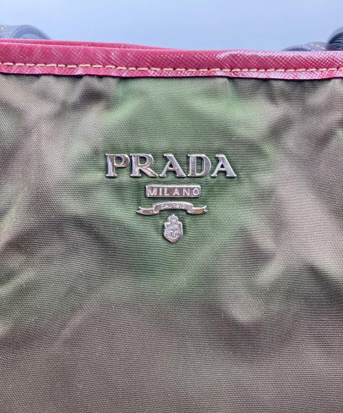 PRADA（プラダ）PRADA (プラダ) ナイロントートバッグ グリーン×レッドの古着・服飾アイテム