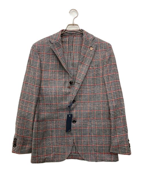 LARDINI（ラルディーニ）LARDINI (ラルディーニ) ガンクラブチェックテーラードジャケット グレー×レッド サイズ:48の古着・服飾アイテム