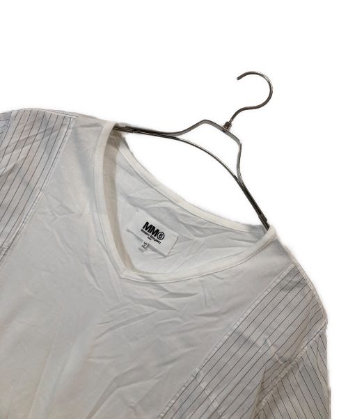 MM6 Maison Margiela（エムエムシックスメゾンマルジェラ）MM6 Maison Margiela (エムエムシックス メゾンマルジェラ) 切替VネックTシャツ ホワイト サイズ:XSの古着・服飾アイテム