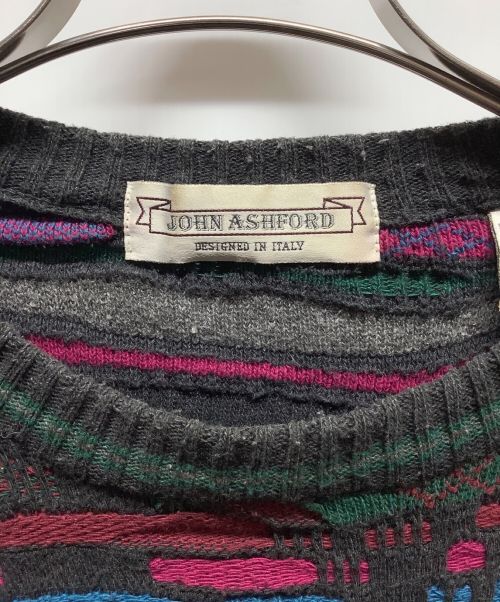 JOHN ASHFORD（ジョン アッシュフォード）JOHN ASHFORD (ジョン アッシュフォード) デザインニット グレー×レッド サイズ:Lの古着・服飾アイテム