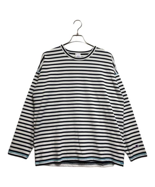 Champion（チャンピオン）Champion (チャンピオン) ロングスリーブTシャツ ブラック×ホワイト サイズ:Ｌの古着・服飾アイテム