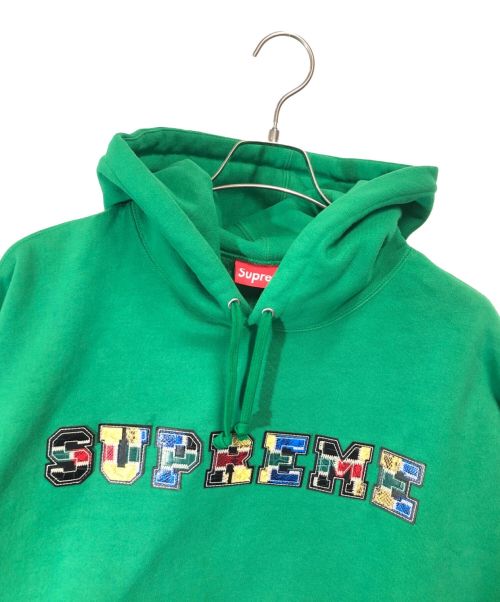 SUPREME（シュプリーム）SUPREME (シュプリーム) Collegiate Patchwork Leather Hooded Sweatshirts グリーン サイズ:Ｍの古着・服飾アイテム