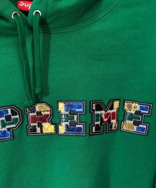SUPREME（シュプリーム）SUPREME (シュプリーム) Collegiate Patchwork Leather Hooded Sweatshirts グリーン サイズ:Ｍの古着・服飾アイテム