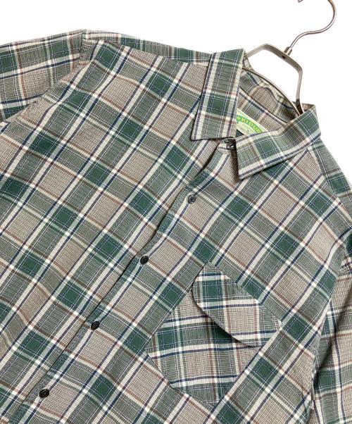 Kidur（キドゥー）KIDUR (キドゥー) 半袖チェックシャツ ベージュ×グリーン サイズ:4の古着・服飾アイテム