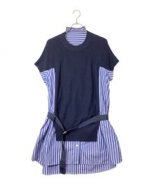 sacai（サカイ）の古着「Classic Cotton Knit Dress（クラシックコットンニットドレス）」｜ネイビー×ホワイト×ブルー