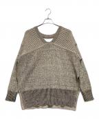 CLANEクラネ）の古着「W FACE CUT NECK WIDE KNIT TOPS（ダブルフェイス カット ネック ワイド ニット トップス）」｜ライトグレー