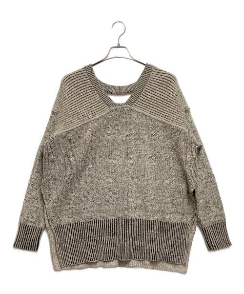 CLANE（クラネ）CLANE (クラネ) W FACE CUT NECK WIDE KNIT TOPS（ダブルフェイス カット ネック ワイド ニット トップス） ライトグレー サイズ:1の古着・服飾アイテム