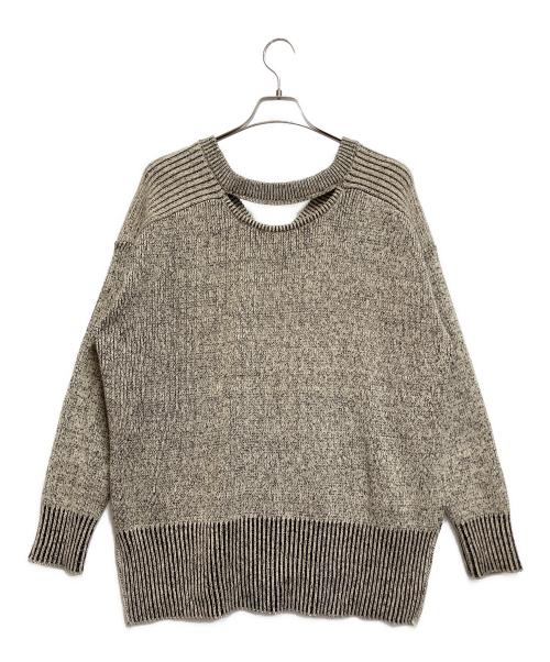 CLANE（クラネ）CLANE (クラネ) W FACE CUT NECK WIDE KNIT TOPS（ダブルフェイス カット ネック ワイド ニット トップス） ライトグレー サイズ:1の古着・服飾アイテム